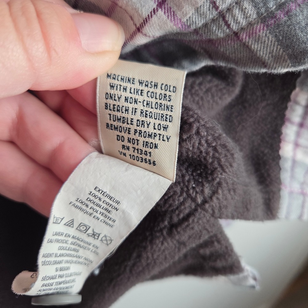 LL Bean Womens Flannel Fleece Lined Shirt Jacket Gray Purple Plaid M Cabincore - Picture 8 of 12